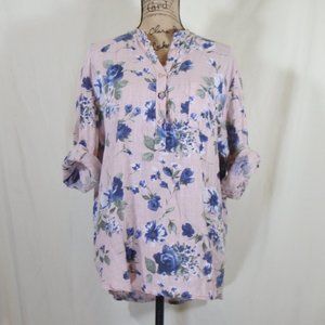 rose floral print 3/4 button sleeve tunic